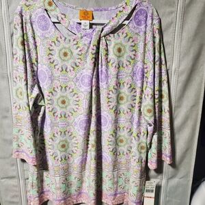 Ruby Rd. Pastel Patterned Blouse Size 2X New